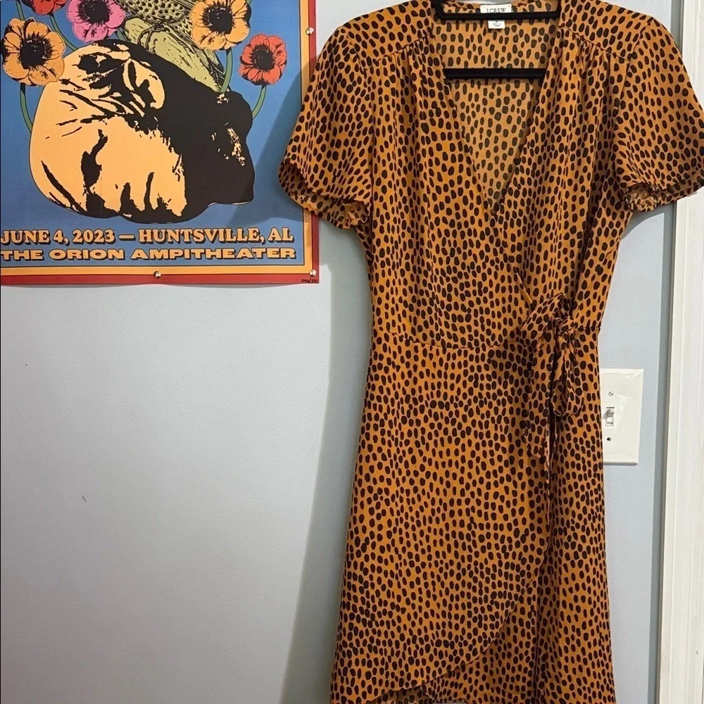 J.Crew Orange and Navy Cheetah Print Wrap Dress